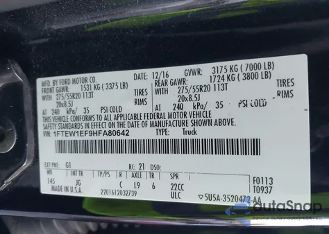 2017 Ford F-150 Xl z USA, uszkodzony, nr VIN 1FTEW1EF9HFA80642